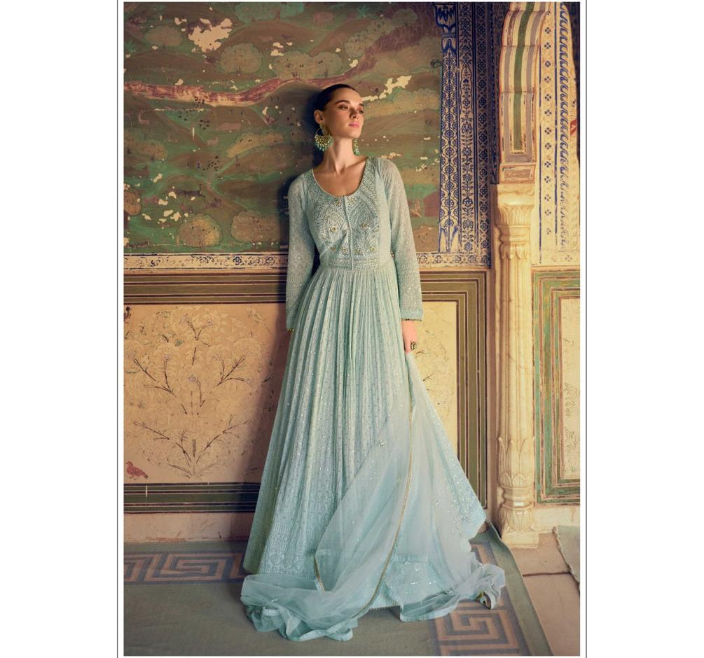 Light Blue Chikankari Gown