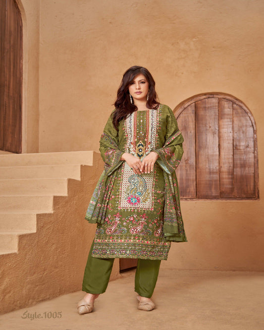 Olive Green Digital Print Punjabi