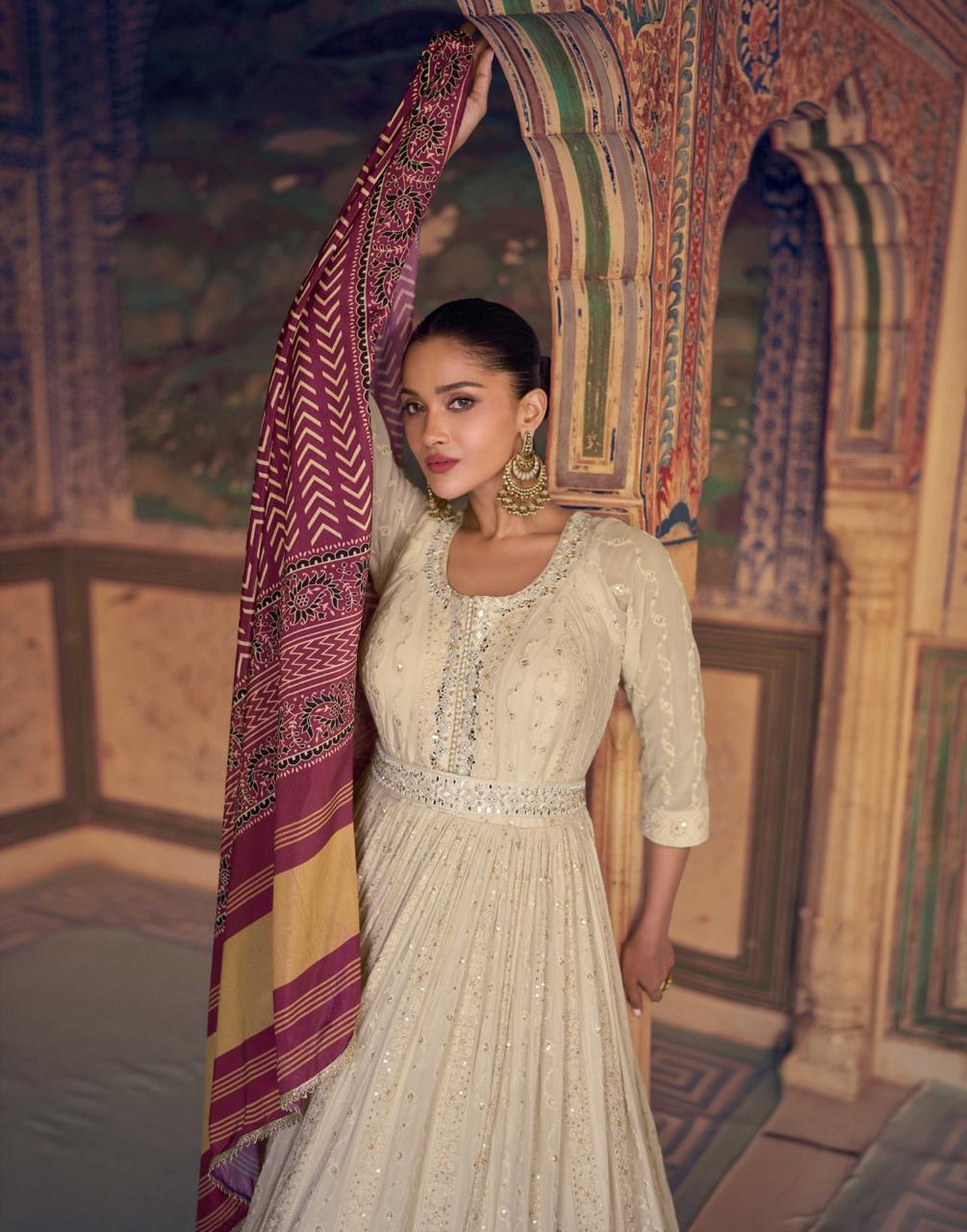 Cream Chikankari Gown