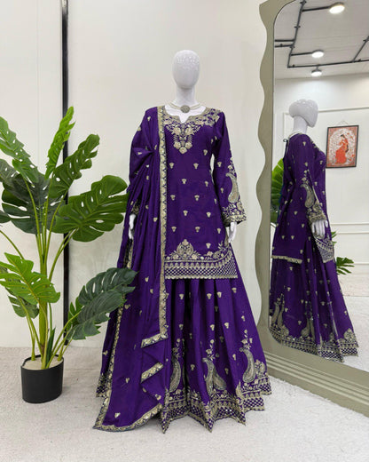 Purple Chinon Silk Palazzo Outfit
