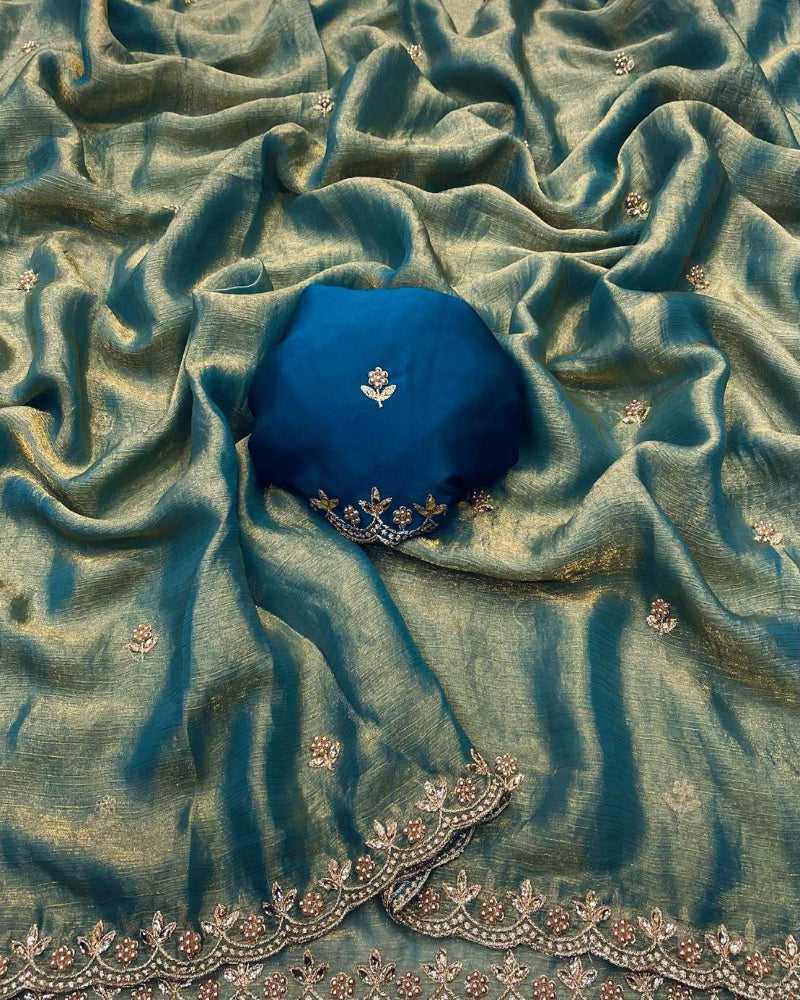 Crush Blue Chiffon Saree