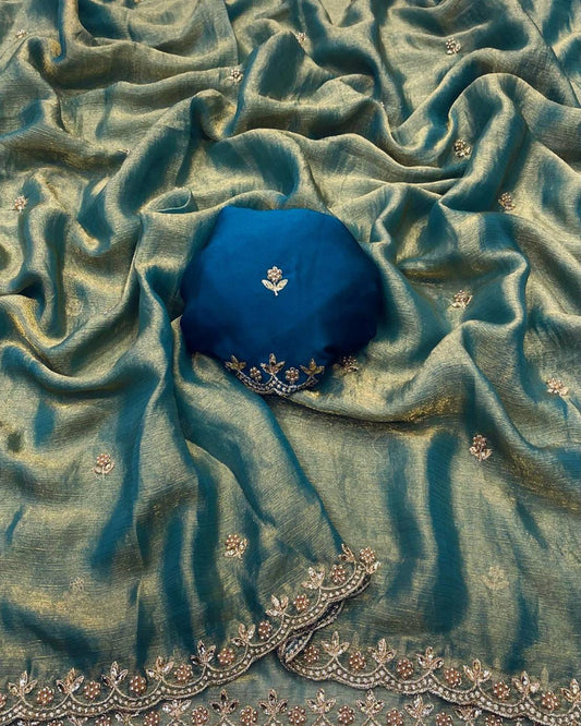 Crush Blue Chiffon Saree