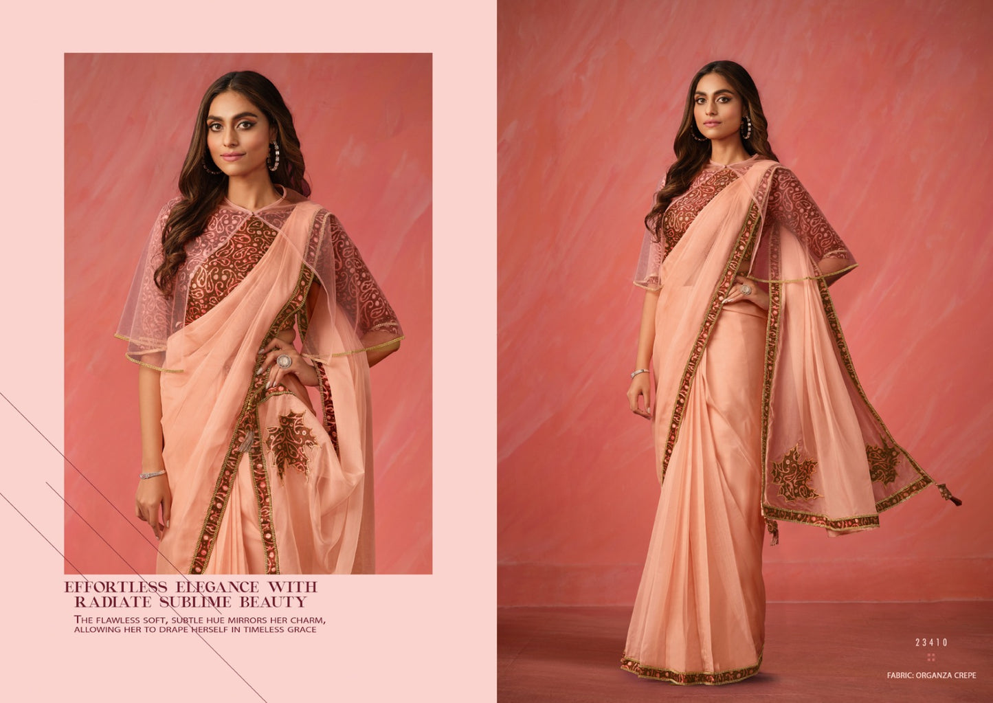 Peach Pink Ready To Wear Saree