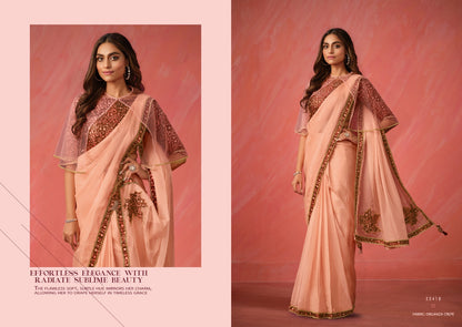 Peach Pink Ready To Wear Saree